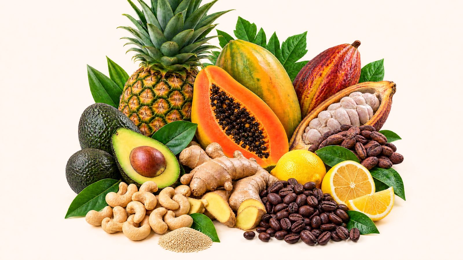 Fruits et légumes tropicaux KAMCO FARM : ananas, papaye, avocat, cacao, gingembre, noix de cajou, café